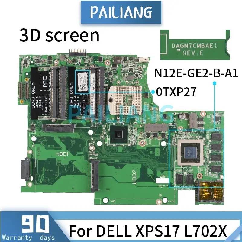 

Mainboard For DELL XPS17 L702X 3D screen Laptop motherboard CN-0TXP27 0TXP27 DAGM7CMBAE1 N12E-GE2-B-A1 3GB HM67 DDR3 Tested OK