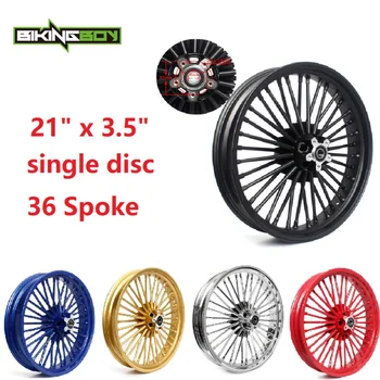 

BIKINGBOY 21" x 3.5" Single Disc Front Wheel 36 Fat King Spoke Dyna Softail Touring Sportster Low Rider Electra Glide Nightster