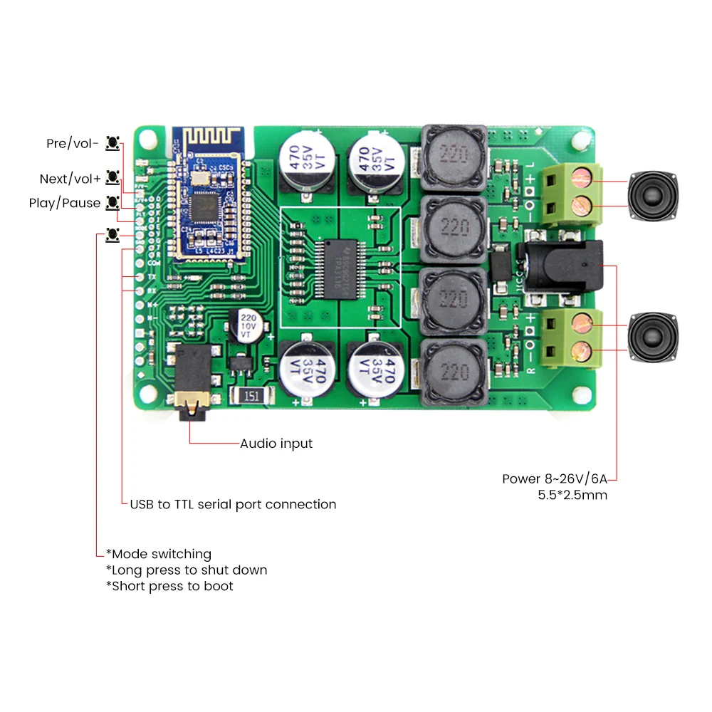 AIYIMA TPA3118 Bluetooth усилитель аудио Плата 2x30 Вт стерео усилитель 2,0 Усилитель мощности Aux поддержка последовательного порта изменение имени пароль