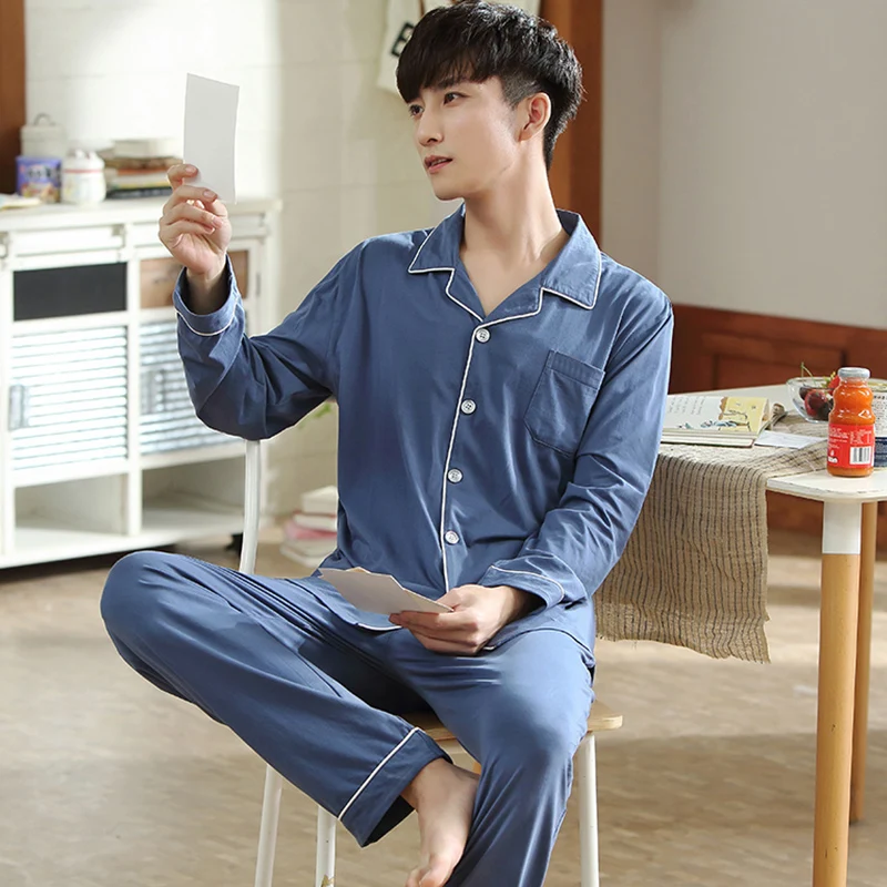 Spring Modal Pajamas Set For Men Long Sleeve Thin Man Sleepwear New Solid Nightwear Homewear For Male Pj Set Soft Pijamas Homme