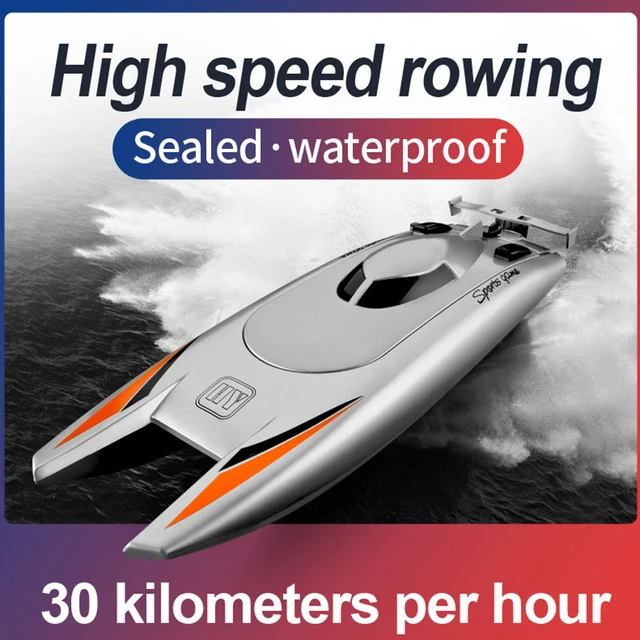 2.4G RC Boats 25KM/H High Speed Racing Boat 2 Channels Dual Motor Remote Control Boats for Kids Adult Racing Boat Silver Black 2