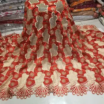 

Fashion High Quality African Lace Fabric Guipure Cord Lace Fabric With Embroidered Beaded Mesh Lace Fabric 5 Yards! ZQMF88167