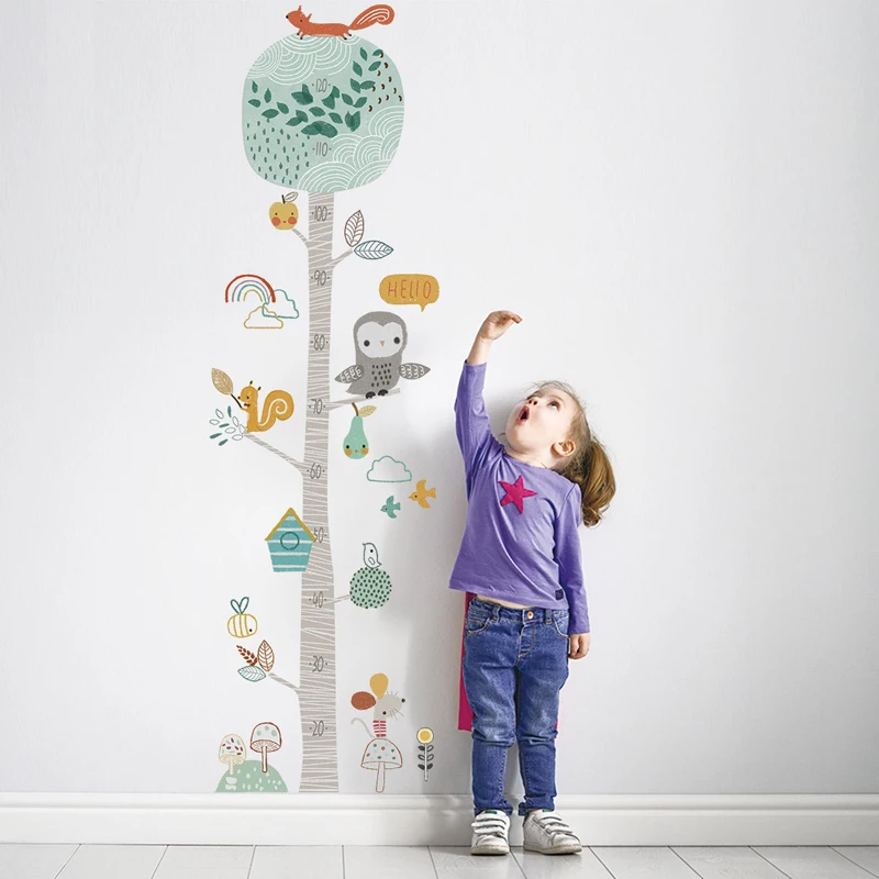 Cute Animal Height Measure Wall Sticker Home Kid Room Decor Children Removable 
