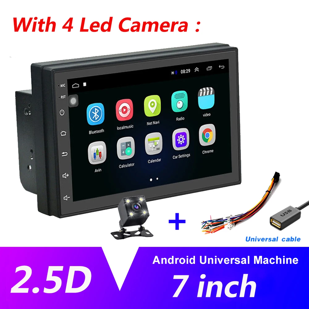 With 4 Led Camera AMPrime 2 Din автомагнитола Android универсальный gps навигация Bluetooth Сенсорный экран Wifi автомобильный аудио стерео FM USB автомобильный мультимедийный MP5 - Цвет: With 4 Led Camera