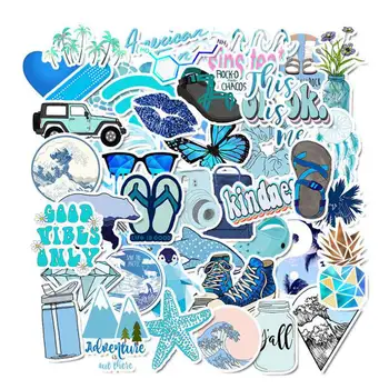 

50 PCS Cartoon Blue Stickers For Chidren Toy Waterproof Sticker to DIY Suitcase Laptop Bicycle Helmet Car Decals