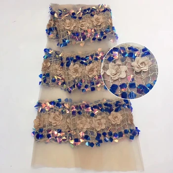 

French sequin embroidery lace 2020 high quality Nigerian blue lace fabric African lace fabric ZX35621