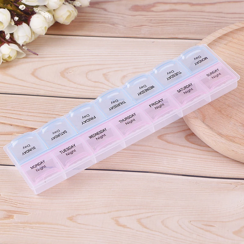 

7 Day Pill Box Medicine Tablet Dispenser Organizer Weekly Storage Case for AM PM Plastic 21.5*6.5*2.5cm Weekly Pill Box