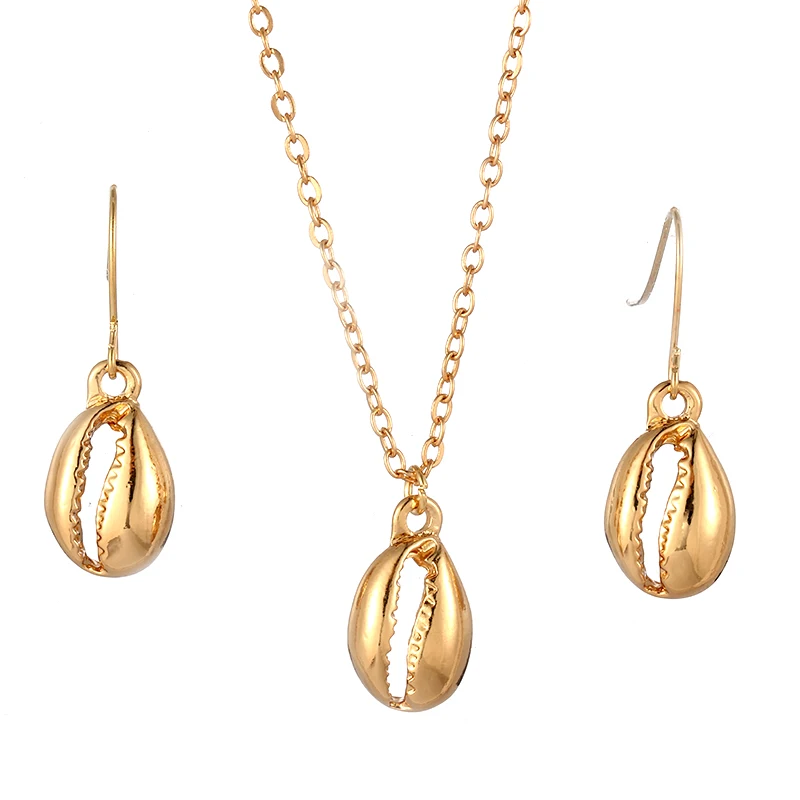 

Fashion Women Shell Drop Earrings Necklace Set Gold Color Conch Star Korean Personality New Simple Design Temperament Party Gift