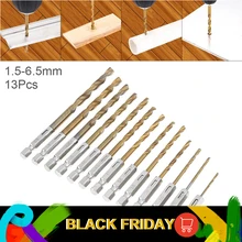 13 шт./лот, сверло из быстрорежущей стали для сверла по металлу, набор сверл 1,5~ 6,5 мм с титановым покрытием, сверла с шестигранным хвостовиком, сверло по металлу