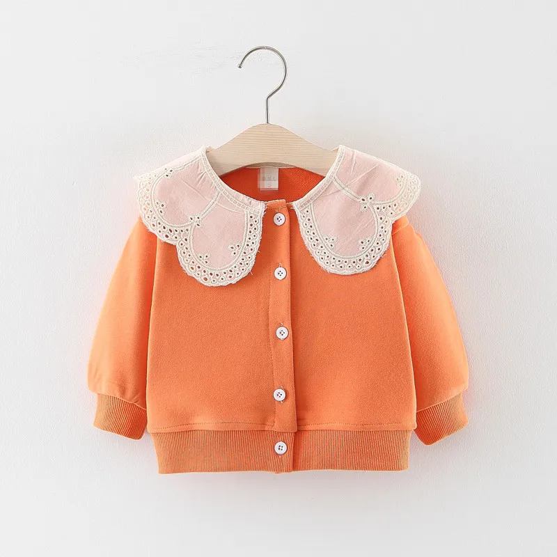 Baby Girls Autumn Clothing Princess Coat Girls Solid Color Tops Lace Collar Coat Long Sleeve Peter Pan Collar Cardigan