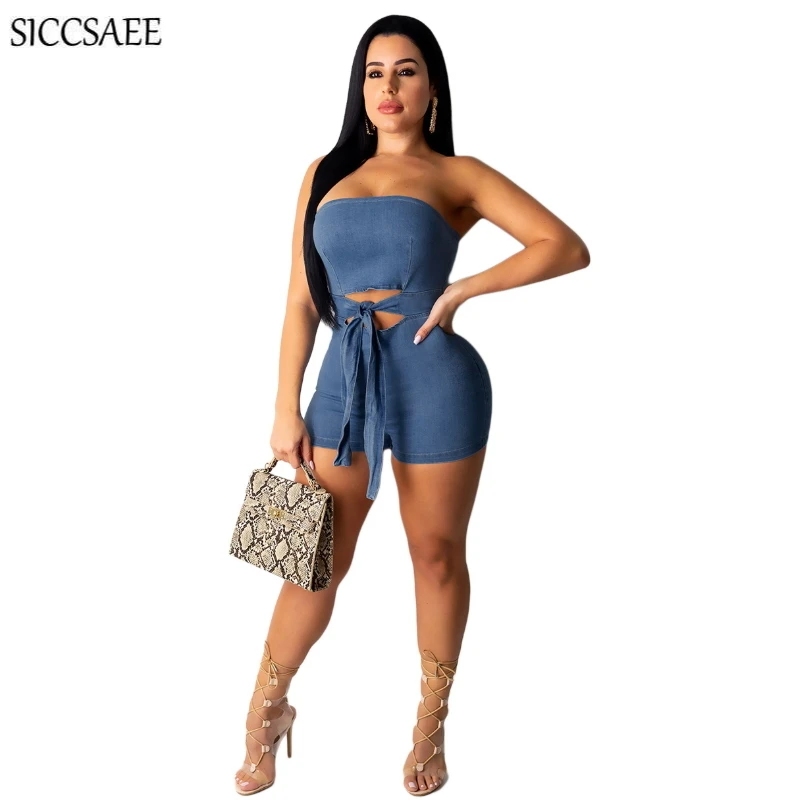 Off Shoulder Tube Jumpsuits Back Zip Solid Color Slash Neck Backless Bodycon Bodysuit Shorts Bandage Playsuits Hole Cut Out