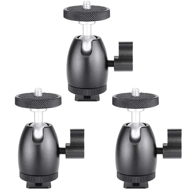 

3 Pieces 1/4 inch Screw Tripod Mini Ball Head with Lock and Hot Shoe Adapter for LED Light,Monitor,DSLR Cameras,Video and Camcor