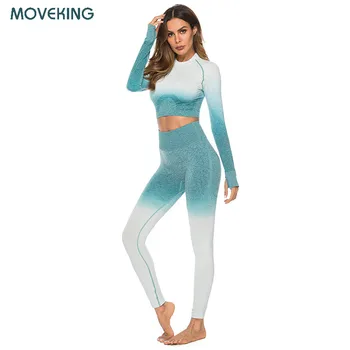 

2pcs/set Vital Women Sport Suit Yoga Set Gym Workout Clothes Long Sleeve Fitness Crop Top + High Waist Energy Seamless Leggings