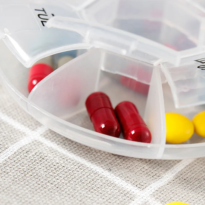 Tablet pillbox Multifunctional round 7-segment weekly medicinebox rotating pill box portable 7-segment plastic carry-on pillbox