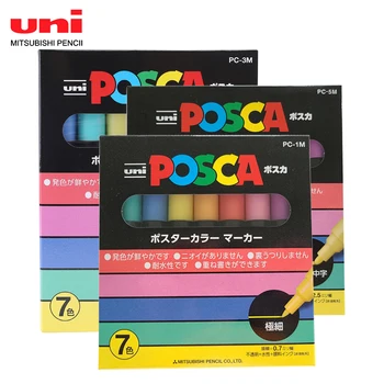 UNI Marking Pen-Juego de 7 colores POSCA para animación/cartel, bolígrafo publicitario, Graffiti, PC-1M de pintura, PC-3M