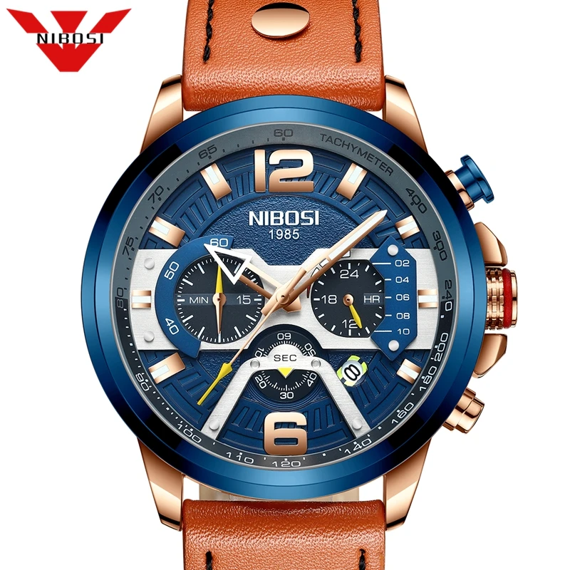 

NIBOSI Luxury Blue Watch Men Analog Leather Sports Watches Men's Army Military Watch Male Date Quartz Clock Relogio Masculino