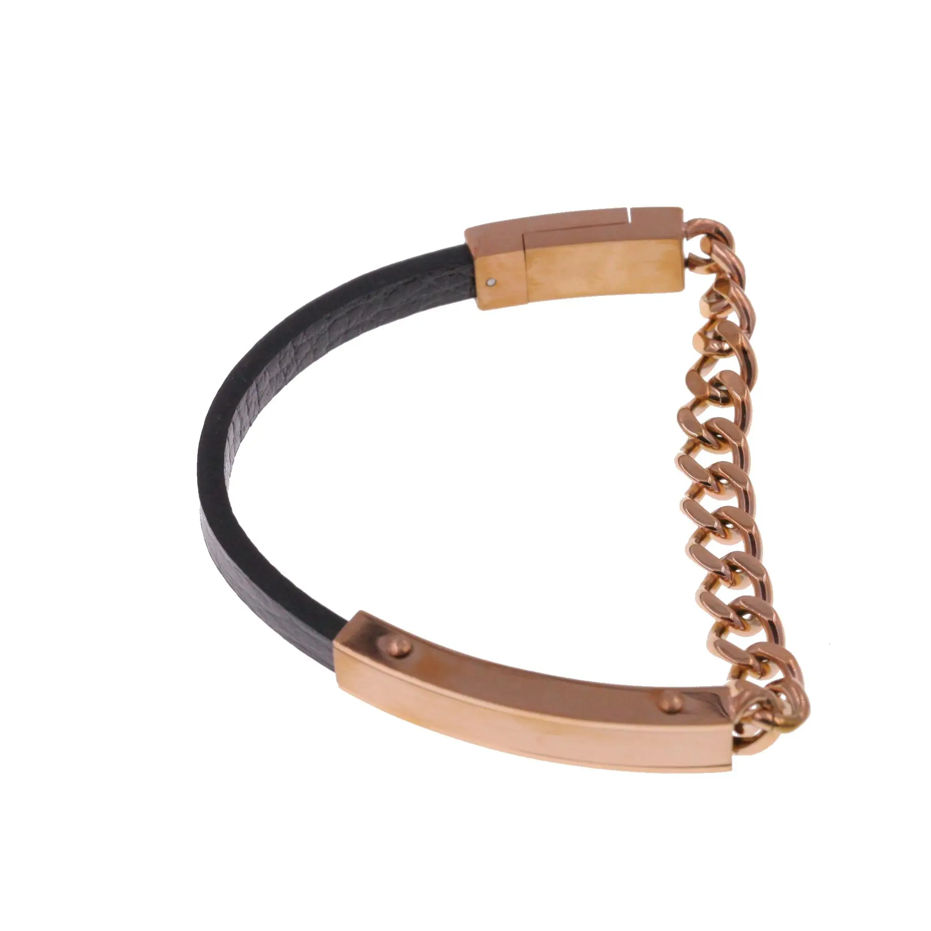 Qian Du leather and stainless steel chain bracelet stainless steel magnetic clasp fashion men's bracelet jewelry