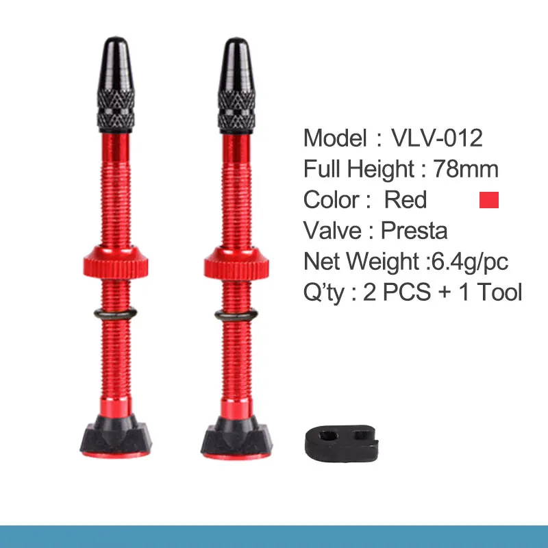 78mm Red 1 Pair 2 шт. бескамерные шины для велосипеда Presta клапан 78 мм стебель сплава латунный сердечник для горных шоссейных велосипедов W/сплав крышка и инструмент - Цвет: 78mm Red 1 Pair