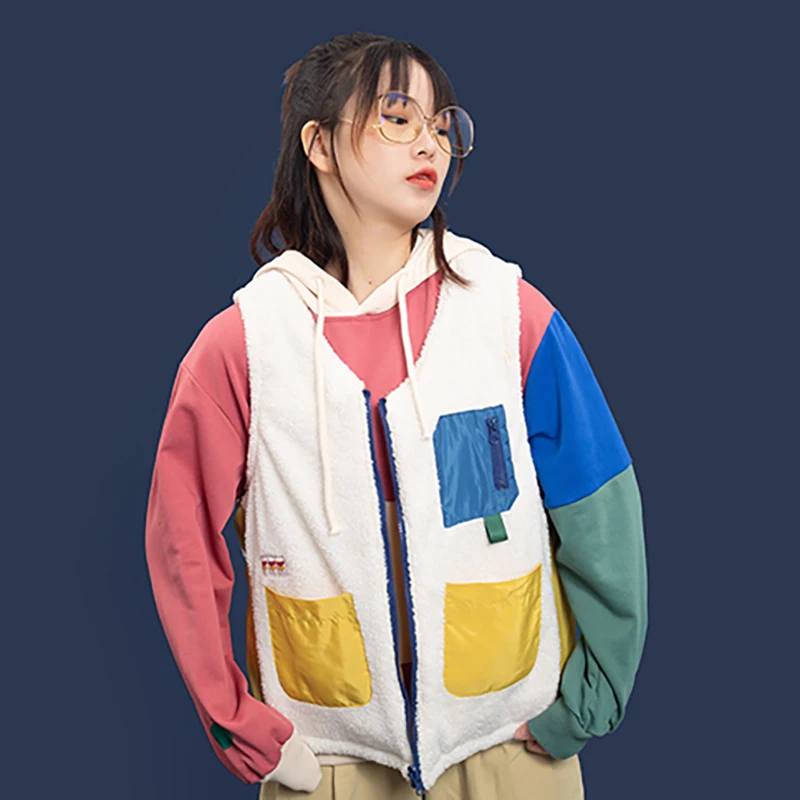 Harajuku индивидуальный дизайн женский кашемировый мульти-карман Двусторонняя одежда без рукавов куртка осень зима жилеты теплый жилет