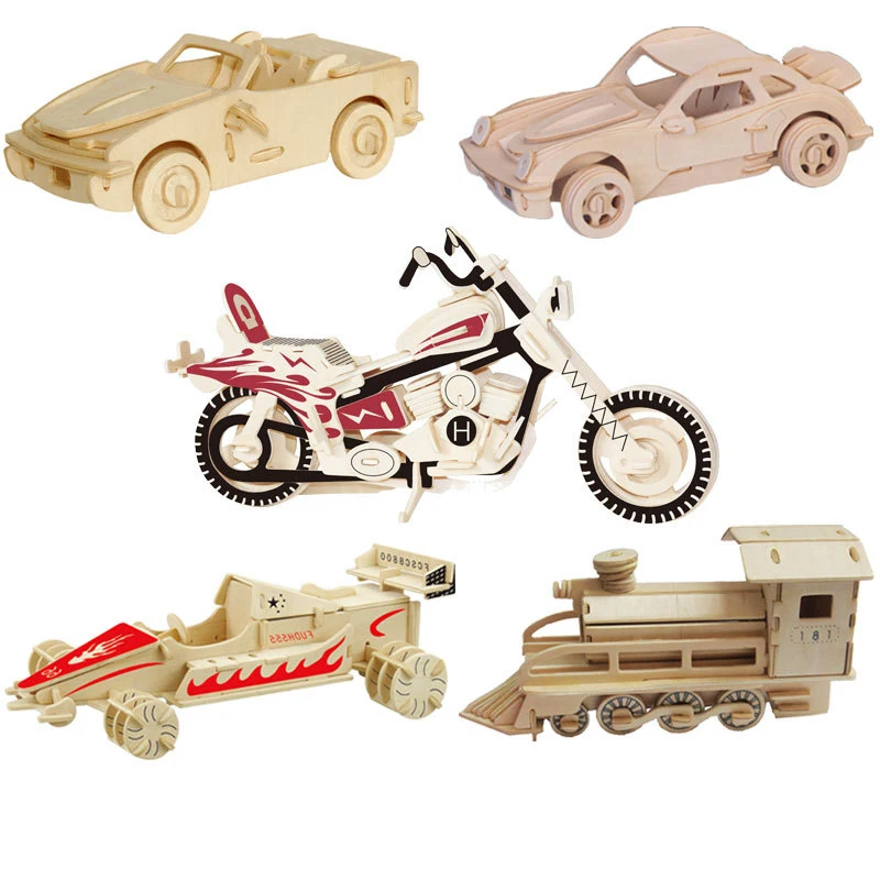 3D Stereo DIY Wooden Stereo Puzzle Car Model Children's Handmade Parent-Child Interaction Puzzle Engineering Vehicle Toy Gift 10 styles alloy engineering diecast truck toy car excavator tractor crane construction model vehicle toys for boys kids gift