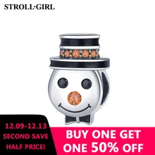 Strollgirl 925 пробы серебряные подвески с изображением снеговика черная эмаль оранжевые циркониевые амулеты Подходит для Пандора браслет для женщин рождественские украшения