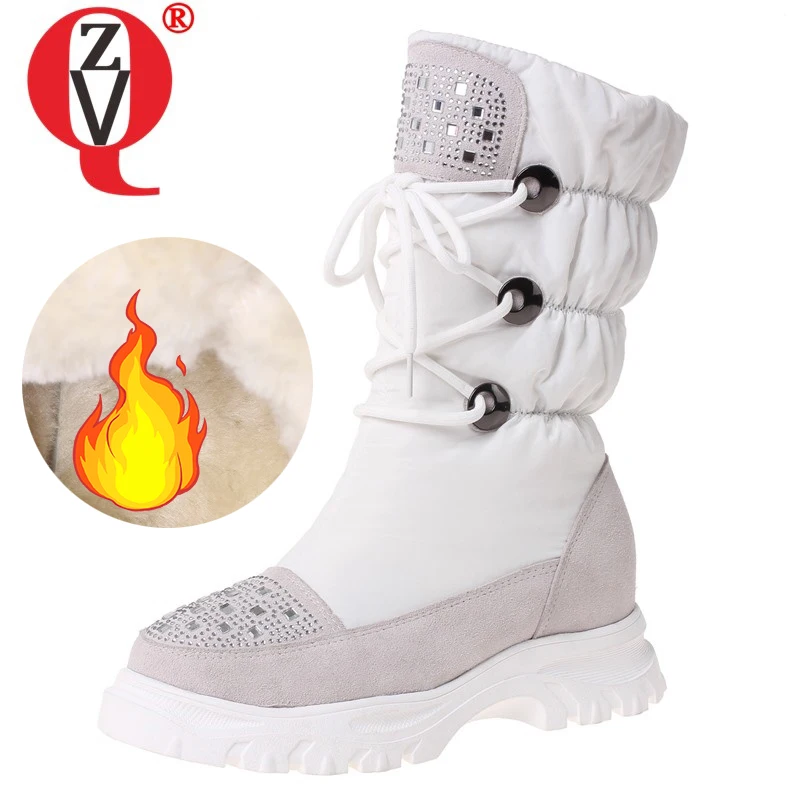 

ZVQ winter new warm down snow boots outside casual mid heels platform cross-tied round toe women shoes drop shipping size 34-41