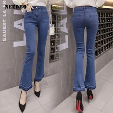 NEEDBO обтягивающие джинсы женские с высокой талией расклешенные брюки эластичные стрейч женские брюки джинсовые женские джинсы для женщин