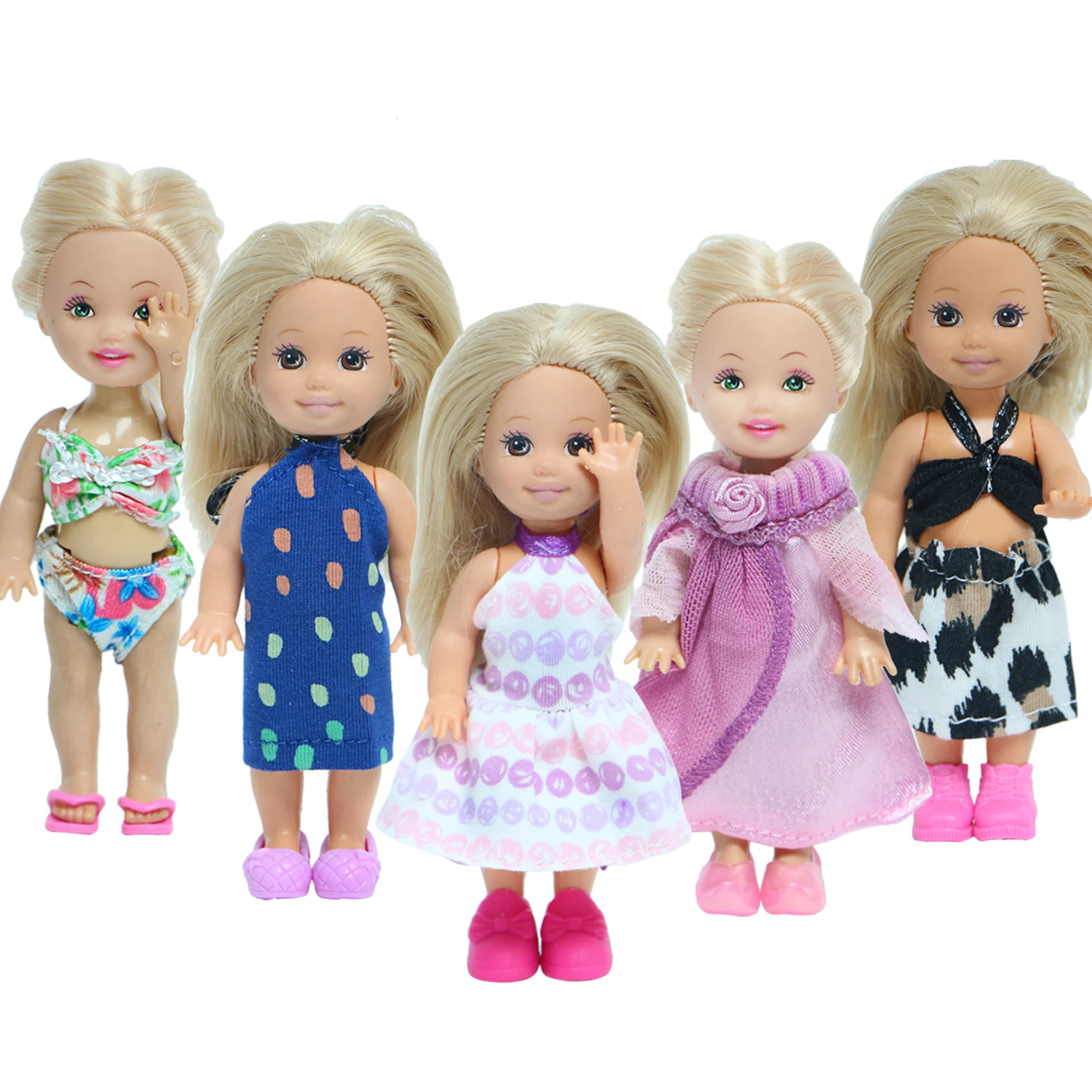 Random 10 Pcs/Lot = 5 Outfits Cute Dress Skirt Bikinis + 5 Shoes Sandals Clothes for Barbie Doll Accessories for 4 Inch Kids Toy