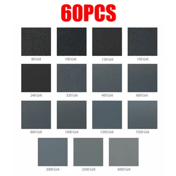 

60 Pcs Sandpaper Wet Abrasive Particle Board 80-3000 Grit For Sanding Wood Polishing Auto Repair Accessories