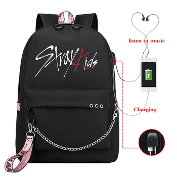 

Stray Kids Canvas Backpack Women Korean Kpop Style Kawaii Travel School Backpack Multi Pocket Backpack for School Teenagers Girl