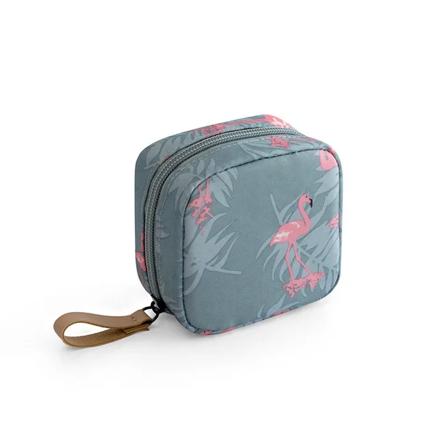 Portable nylon travel makeup organizer with flamingo pattern lipstick holder waterproof large capacity cosmetic bag with handle - Цвет: light blue