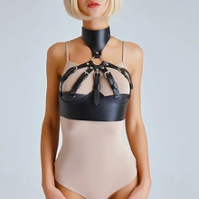 Широкий кожаный ремень с подтяжками подвязка ремень сексуальное женское белье с воротником жгут тела Harajuku бюстгальтер подвязки HY_Enchanting