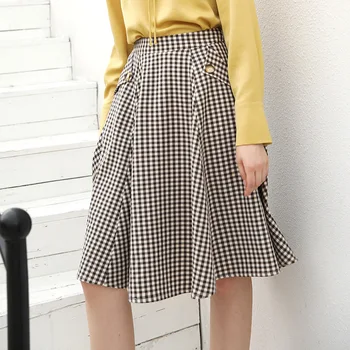 

Women Pretty Plaid Skirt WF0023 2020 Spring Summer Ladies Swing Retro Vintage High Waist A Line Skirt with Pocket