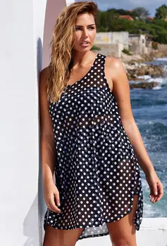 

New Sexy Women Polka Dot Bikini Mini Dresses Casual Stylish Womens Sleeveless Chiffon Dot Loose MinI Dresses
