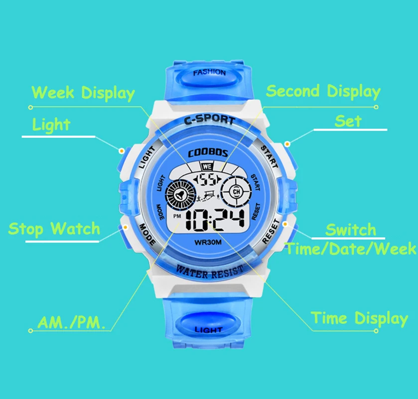 School Boys Girls Watches Electronic Fashion Children's WristWatch Colorful Light Source Sister Brother Birthday Gift Kids Clock