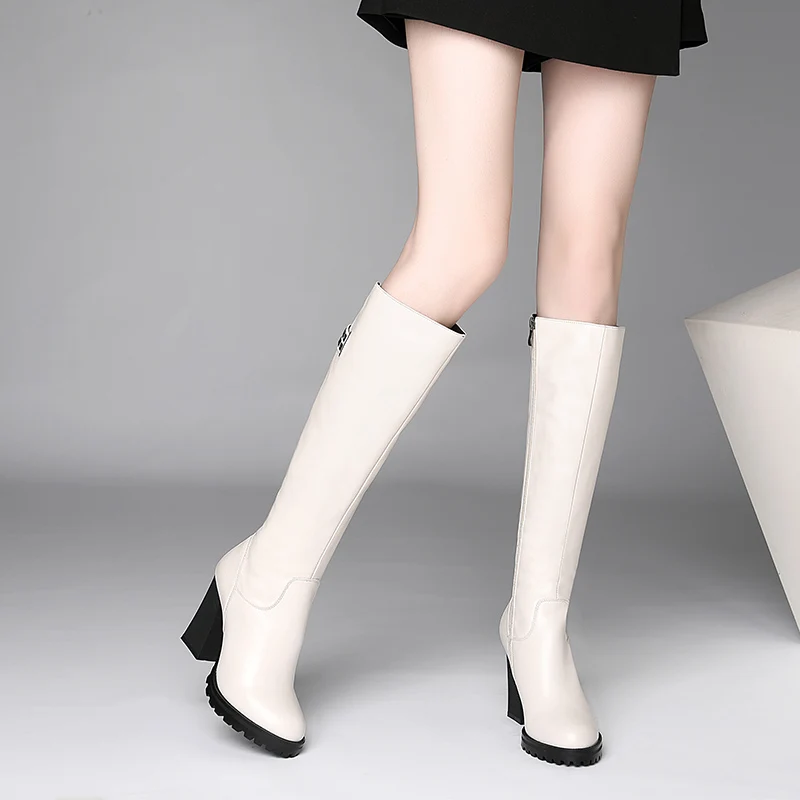

Fashion Knee High Boots Women's Winter Boots Coarse high heel Long Boots Round head Winter Warm Shoes Woman Beautiful decoration