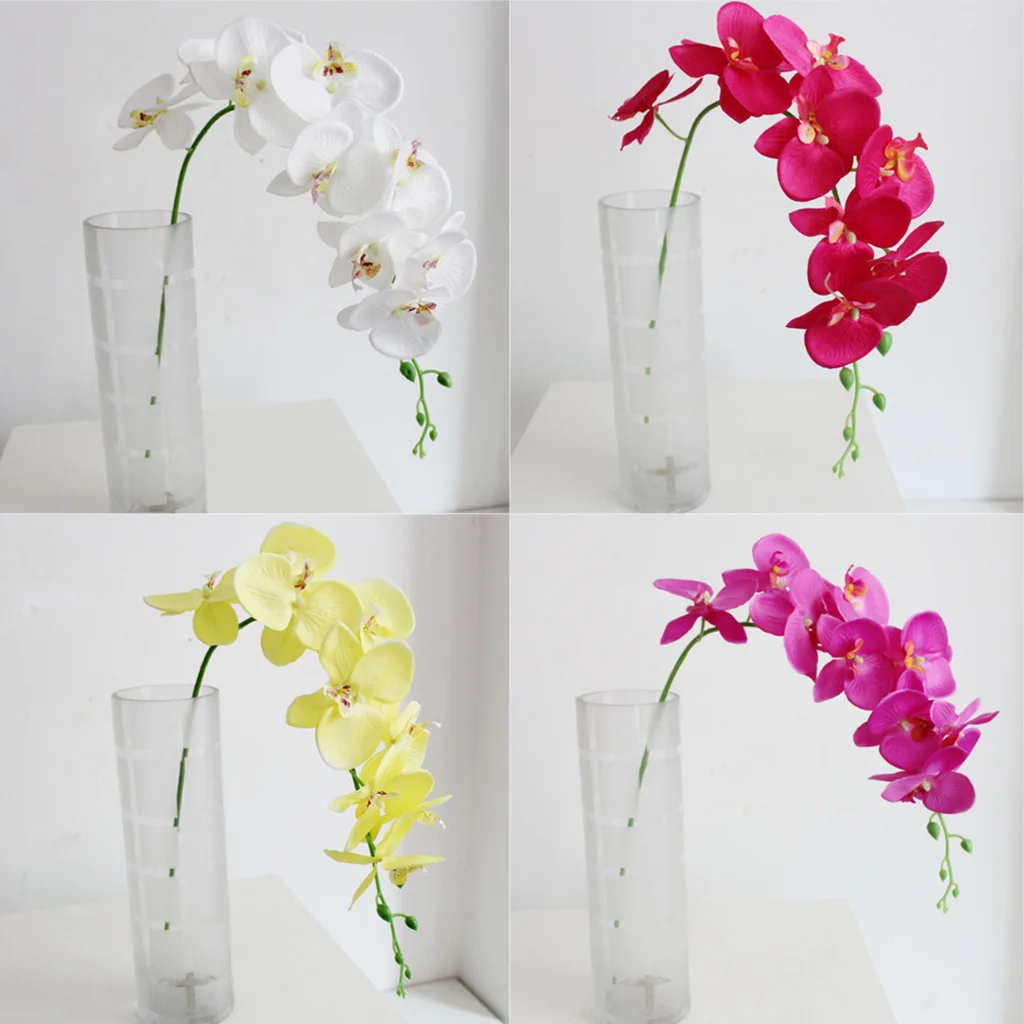 Artificial Orchids Flowers 9 Head Silk Fake Floral DIY Handcraft for Indoor Outdoor Wedding Home Office Decoration