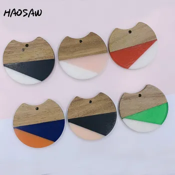 

HAOSAW 34*37MM 4Pcs/Lot Semi Resin Wood/Double Colors Resin/Wood Material/Semi Coin/DIY Jewelry Making/HandMade/Earring Findings