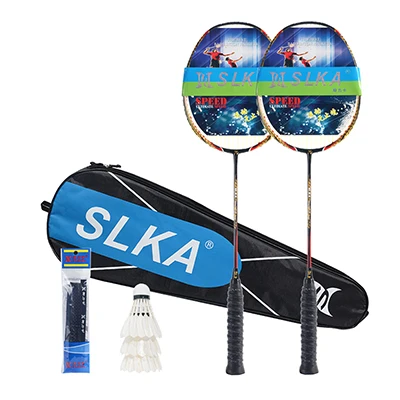 Green String 1 pair SLKA 1 пара профессиональная японская Бадминтонная ракетка натянутая Высокая мощность атака Мужская ракетка для бадминтона набор 32LBS 87g - Цвет: Green String 1 pair
