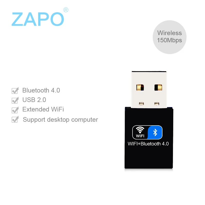 ZAPO Mini 2,4G WiFi USB адаптер Bluetooth 4,0 150 Мбит/с беспроводной 802.11n/g/b двойная антенна Сеть карты для Linux, Windows системы