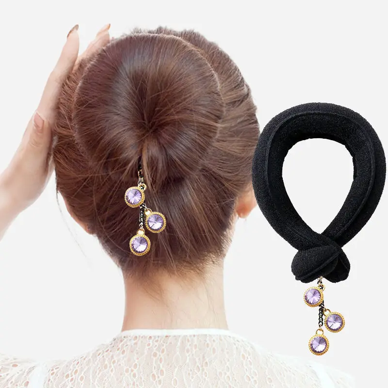 Woman Bun Hairstyle Braid Hair Scrunchies Hair Accessories Soft Sponge Rhinestone Styler Headdress Hair Stick Hairdressing Tools