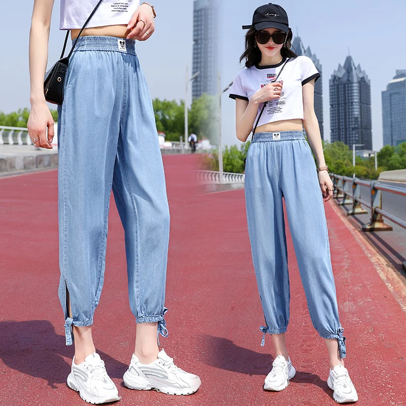 Синие джинсы для женщин летние лаконичные повседневные стильные универсальные