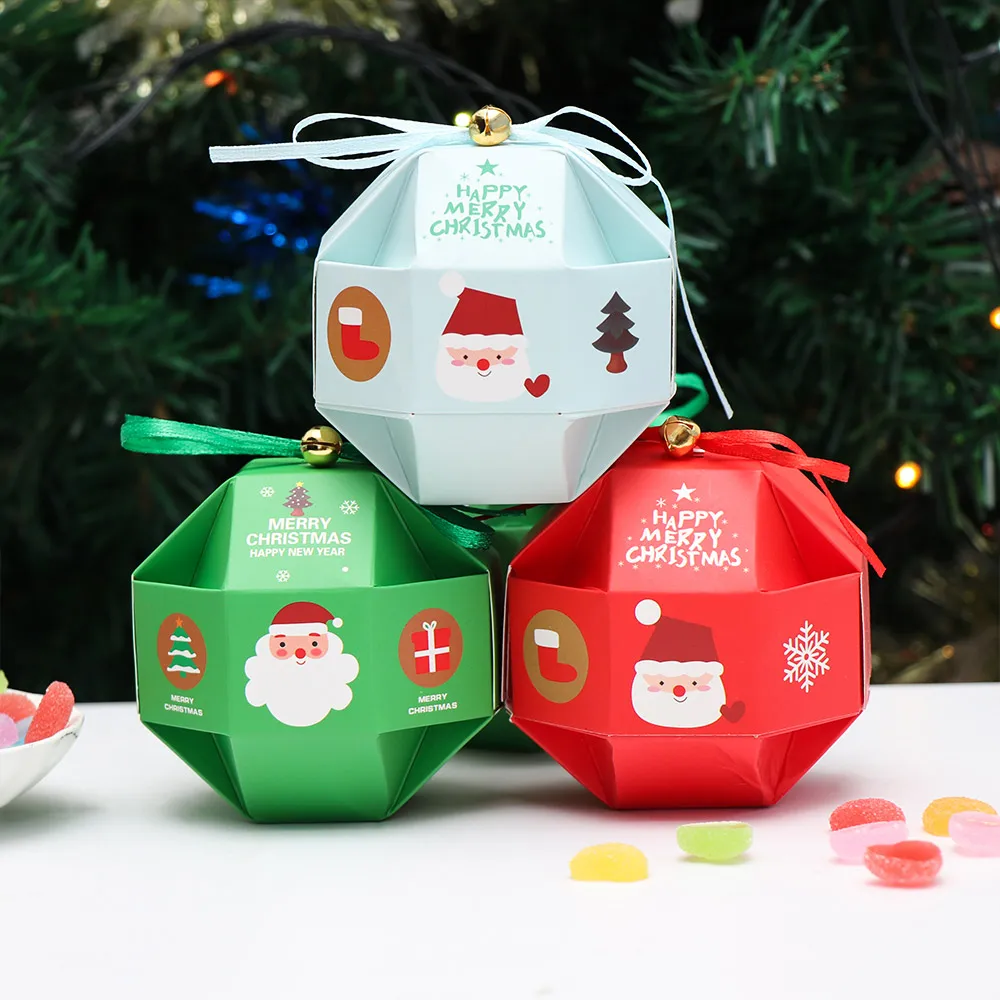 

10PCS Merry Christmas Creative Candy Box Bag Christmas Tree Gift Box With Bells Paper Box Gift Bag Container Supplies