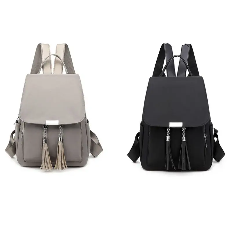 Mochila de moda de Nylon para mujer, mochila escolar con borla antirrobo, bolso de hombro para chicas adolescentes