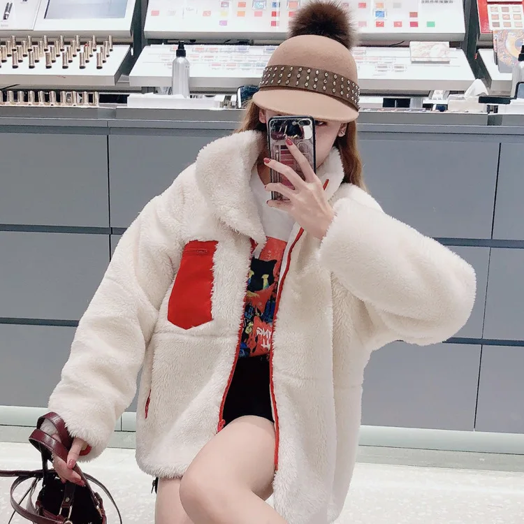 

Lamb Hair-hitting Jacket 2019 Autumn/winter New Loose-collared Short Plus Thick Warm Retro Harbor-flavored Winter Jacket Women