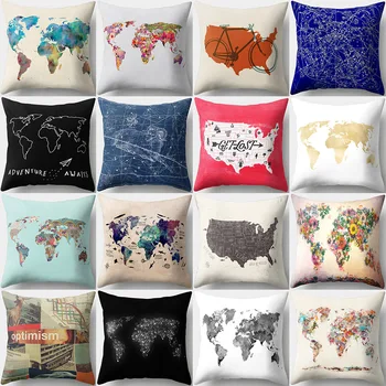 

45*45cm Without Pillow world map Pillowcase Sofa Office Car Cushion Cover Pillow Covers Decorative Home Decor