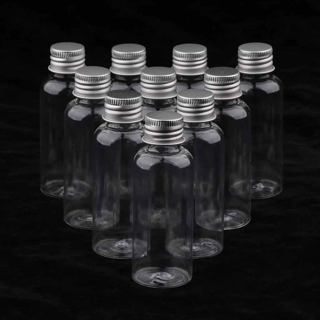 10pcs Clear Liquid Sampling Vials PET Plastic Bottle W/ Screwcap 50ml
