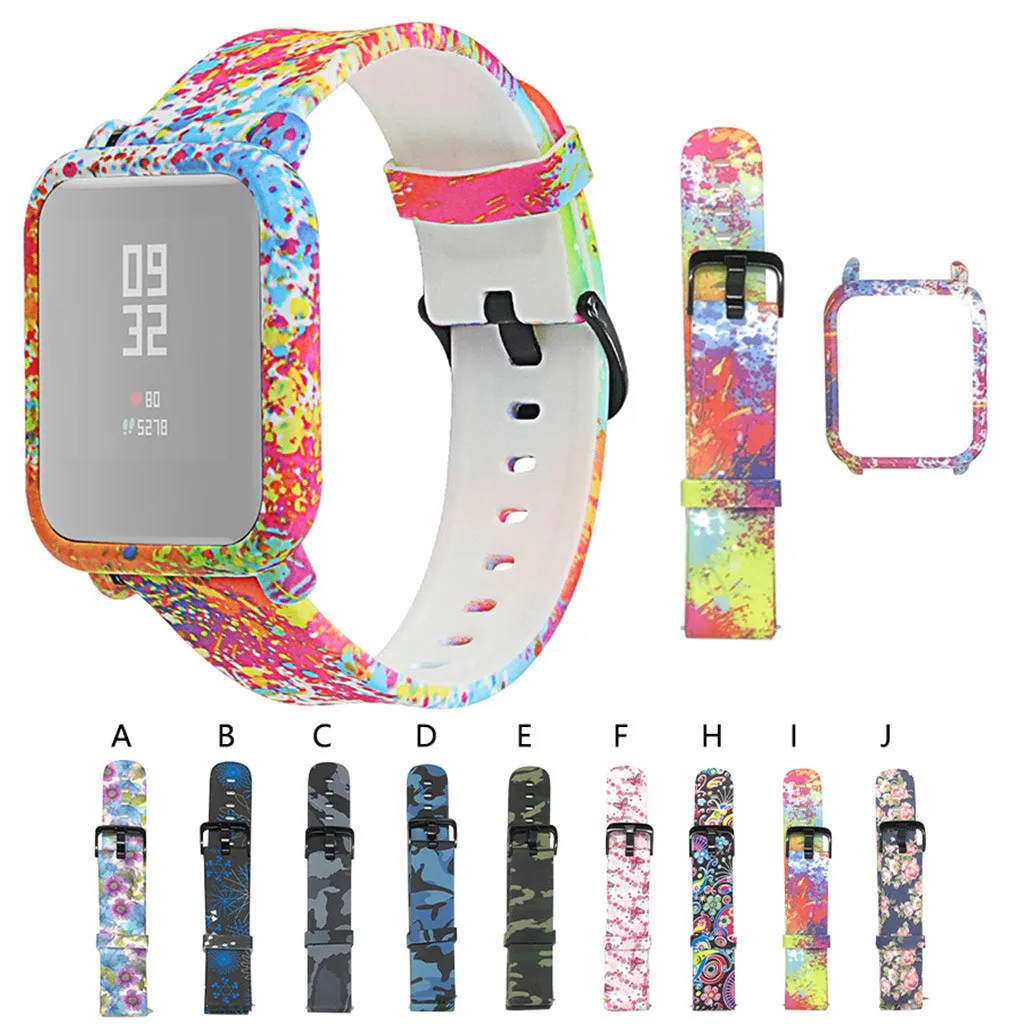 2 в 1 цветочный силиконовый ремешок для наручных часов+ чехол для Xiaomi Huami Amazfit Bip Youth/LITE часы цветочный красочный молодой