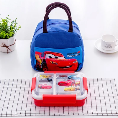 С ложкой вилка мультфильм KT Doraemon Мелодия автомобиль Микки Минни SUS304 Bento коробка фрукты контейнер для еды и обедов - Цвет: design 3 with bag