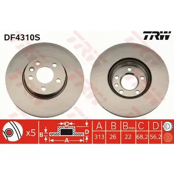 

Disc brake FORD GALAXY 95-06 VW SHARAN 95/TRANSPORTER IV front D = 313mm. TRW DF4310S
